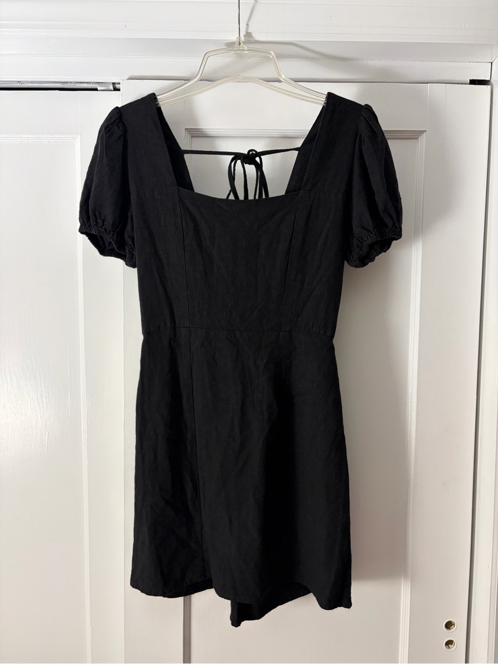 BOG Collective Black Square Neck Puff Sleeve Mini Dress
